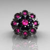 Modern Edwardian 14K Black Gold Pink Sapphire Black Diamond Cocktail Flower Ring R101-14KBGBDPS-2