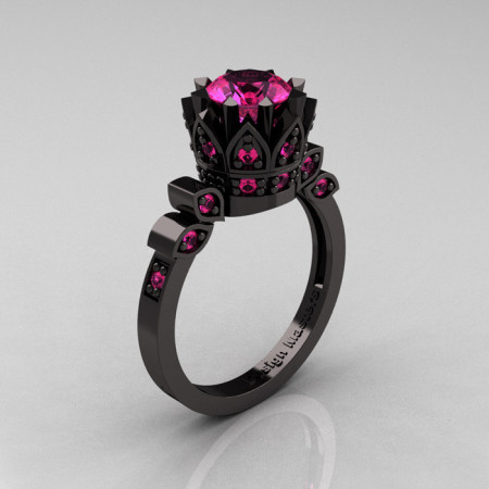 Exclusive Classic Armenian 14K Black Gold 1.0 Pink Sapphire Bridal Solitaire Ring R405-14KBGPS-1