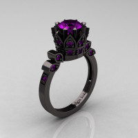 Exclusive Classic Armenian 14K Black Gold 1.0 Amethyst Bridal Solitaire Ring R405-14KBGAM-1