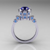 Classic Armenian 14K White Gold 1.0 Blue Sapphire Blue Topaz Bridal Solitaire Ring R405-14KWGBTBS-2