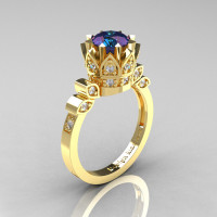 Classic Armenian 14K Yellow Gold 2.0 Alexandrite Diamond Bridal Solitaire Ring R405-14KYGD2AL-1
