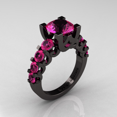 Modern Vintage 14K Black Gold 3.0 Carat Pink Sapphire Designer Wedding Ring R142-14KBGPS-1