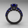 Modern Vintage 14K Black Gold 3.0 Carat Blue Sapphire Designer Wedding Ring R142-14KBGBS-2