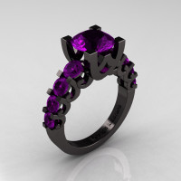 Modern Vintage 14K Black Gold 3.0 Carat Amethyst Designer Wedding Ring R142-14KBGAM-1