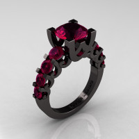 Modern Vintage 14K Black Gold 3.0 Carat Raspberry Red Garnet Designer Wedding Ring R142-14KBGRRG-1