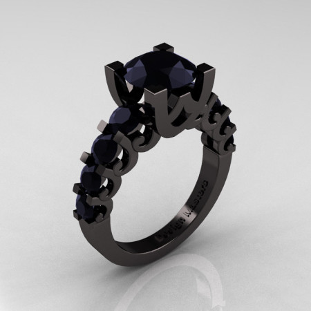 Modern Vintage 14K Black Gold 3.0 Carat Black DIamond Designer Wedding Ring R142-14KBGBD-1