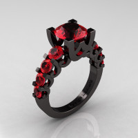 Modern Vintage 14K Black Gold 3.0 Carat Ruby Designer Wedding Ring R142-14KBGR-1