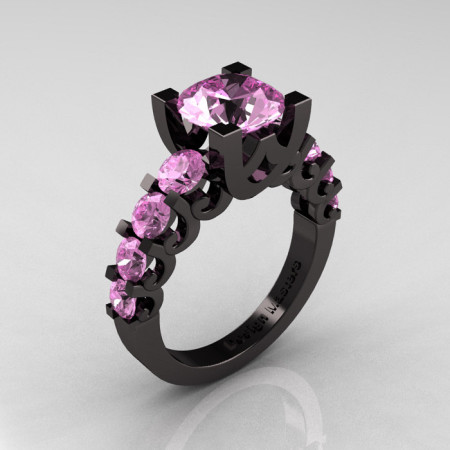 Modern Vintage 14K Black Gold 3.0 Carat Light Pink Sapphire Designer Wedding Ring R142-14KBGLPS-1
