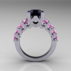 Modern Vintage 14K White Gold 3.0 Carat Black Diamond Light Pink Sapphire Designer Wedding Ring R142-14KWGLPSBD-2