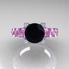 Modern Vintage 14K White Gold 3.0 Carat Black Diamond Light Pink Sapphire Designer Wedding Ring R142-14KWGLPSBD-3