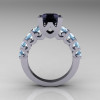 Modern Vintage 14K White Gold 3.0 Carat Black Diamond Aquamarine Designer Wedding Ring R142-14KWGAQBD-2