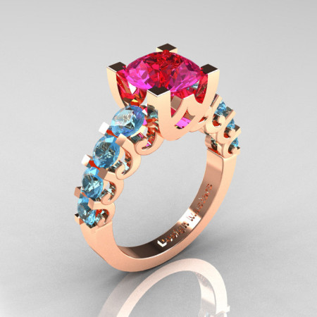 Modern Vintage 14K White Gold 3.0 Carat Pink Sapphire Designer Wedding Ring R142-14KWGBTPS-1