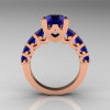 Modern Vintage 14K Rose Gold 3.0 Carat Blue Sapphire Designer Wedding Ring R142-14KRGBS-2