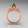 Classic Armenian 14K Rose Gold 1.0 Emerald Diamond Bridal Solitaire Ring R405-14KRGDEM-2