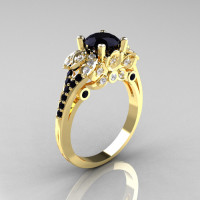 Classic 14K Yellow Gold 1.0 CT Black and White Diamond Blazer Wedding Ring R203-14KYGDBD-1