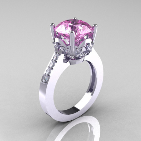 Classic 10K White Gold 3.0 Carat Light Pink Sapphire Diamond Solitaire Wedding Ring R301-10KWGDLPS-1