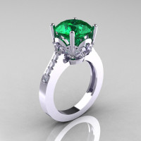 Classic 10K White Gold 3.0 Carat Emerald Diamond Solitaire Wedding Ring R301-10KWGDEM-1