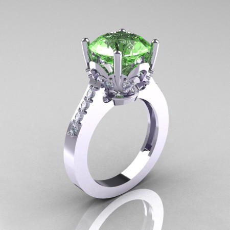 Classic 10K White Gold 3.0 Carat Green Topaz Diamond Solitaire Wedding Ring R301-10KWGDGT-1