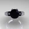 French 14K White Gold 3.0 CT Black Diamond Engagement Ring Wedding Ring R382-14KWGDBD-3