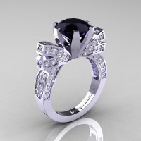 French 14K White Gold 3.0 CT Black Diamond Engagement Ring Wedding Ring R382-14KWGDBD-1
