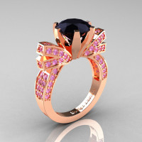 French 14K Rose Gold 3.0 CT Black Diamond Light Pink Sapphire Engagement Ring Wedding Ring R382-14KRGLPSBD-1