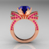 French 14K Rose Gold 3.0 CT Blue and Pink Sapphire Engagement Ring Wedding Ring R382-14KRGPBS-2