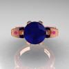 French 14K Rose Gold 3.0 CT Blue and Pink Sapphire Engagement Ring Wedding Ring R382-14KRGPBS-3