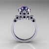 Classic Armenian 14K White Gold 2.0 Alexandrite Black Diamond Bridal Solitaire Ring R405-14KWGBD2AL-2