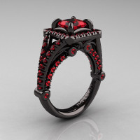 Modern Art Nouveau 14K Black Gold 1.23 Carat Princess Rubies Engagement Ring Wedding Ring R336-14KBGR-1