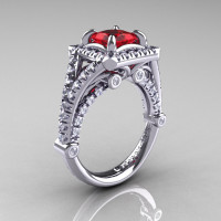 Modern Art Nouveau 14K White Gold 1.23 Carat Princess Rubies Diamond Engagement Ring Wedding Ring R336-14KWGDR-1