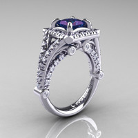 Modern Art Nouveau 14K White Gold 1.23 Carat Princess Alexandrite Diamond Engagement Ring Wedding Ring R336-14KWGDAL-1