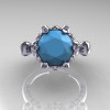 French Antique 14K White Gold 3.0 Carat Sleeping Beauty Turquoise Diamond Solitaire Wedding Ring Y235-14KWGDSBT-3