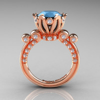 French Antique 14K Rose Gold 3.0 Carat Sleeping Beauty Turquoise Diamond Solitaire Wedding Ring Y235-14KRGDSBT-1