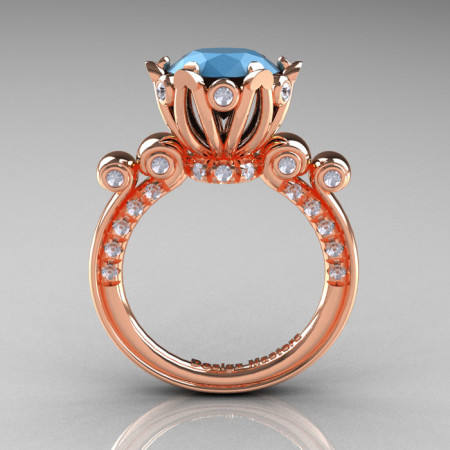French Antique 14K Rose Gold 3.0 Carat Sleeping Beauty Turquoise Diamond Solitaire Wedding Ring Y235-14KRGDSBT-1