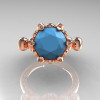 French Antique 14K Rose Gold 3.0 Carat Sleeping Beauty Turquoise Diamond Solitaire Wedding Ring Y235-14KRGDSBT-3