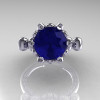 French Antique 14K White Gold 3.0 Carat Blue Sapphire Diamond Solitaire Wedding Ring Y235-14KWGDBS-3
