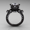 French Antique 14K Black Gold 3.0 Carat CZ Diamond Solitaire Wedding Ring Y235-14KBGDCZ-2