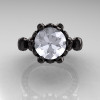 French Antique 14K Black Gold 3.0 Carat CZ Diamond Solitaire Wedding Ring Y235-14KBGDCZ-3