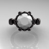 French Antique 14K Black Gold 3.0 Carat White Agate Diamond Solitaire Wedding Ring Y235-14KBGDWAG-3