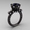 French Antique 14K Black Gold 3.0 Carat Black Moissanite Diamond Solitaire Wedding Ring Y235-14KBGDBO-2