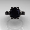 French Antique 14K Black Gold 3.0 Carat Black Moissanite Diamond Solitaire Wedding Ring Y235-14KBGDBO-3