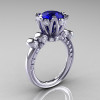 French Antique 14K White Gold 3.0 Carat Blue Sapphire Diamond Solitaire Wedding Ring Y235-14KWGDBS-2