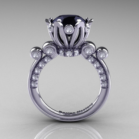 French Antique 14K White Gold 3.0 CT Black Moissanite Diamond Solitaire Wedding Ring Y235-14KWGDBO-1