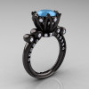 French Antique 14K Black Gold 3.0 Carat Sleeping Beauty Turquoise Diamond Solitaire Wedding Ring Y235-14KBGDSBT-2