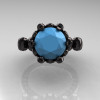 French Antique 14K Black Gold 3.0 Carat Sleeping Beauty Turquoise Diamond Solitaire Wedding Ring Y235-14KBGDSBT-3