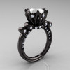 French Antique 14K Black Gold 3.0 Carat White Agate Diamond Solitaire Wedding Ring Y235-14KBGDWAG-2
