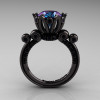 French Antique 14K Black Gold 3.0 CT Alexandrite Black Diamond Solitaire Wedding Ring Y235-14KBGBDAL-2