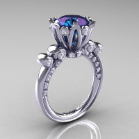 French Antique 14K White Gold 3.0 CT Alexandrite Diamond Solitaire Wedding Ring Y235-14KWGDAL-1