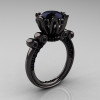 French Antique 14K Black Gold 3.0 Carat Black Diamond Solitaire Wedding Ring Y235-14KBGBD-2