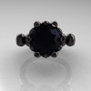 French Antique 14K Black Gold 3.0 Carat Black Diamond Solitaire Wedding Ring Y235-14KBGBD-3